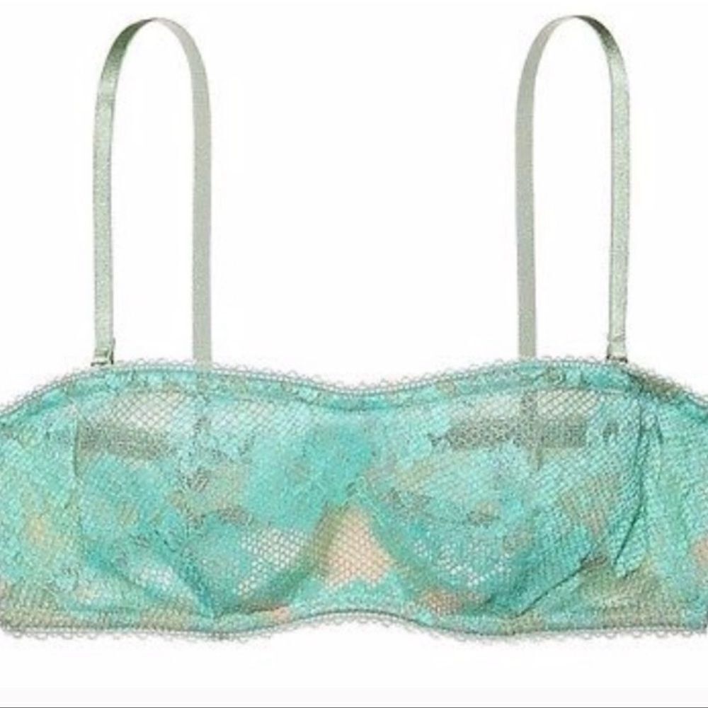 Victorias Secret strapless lace underwire bandeau bralette bra green 34D